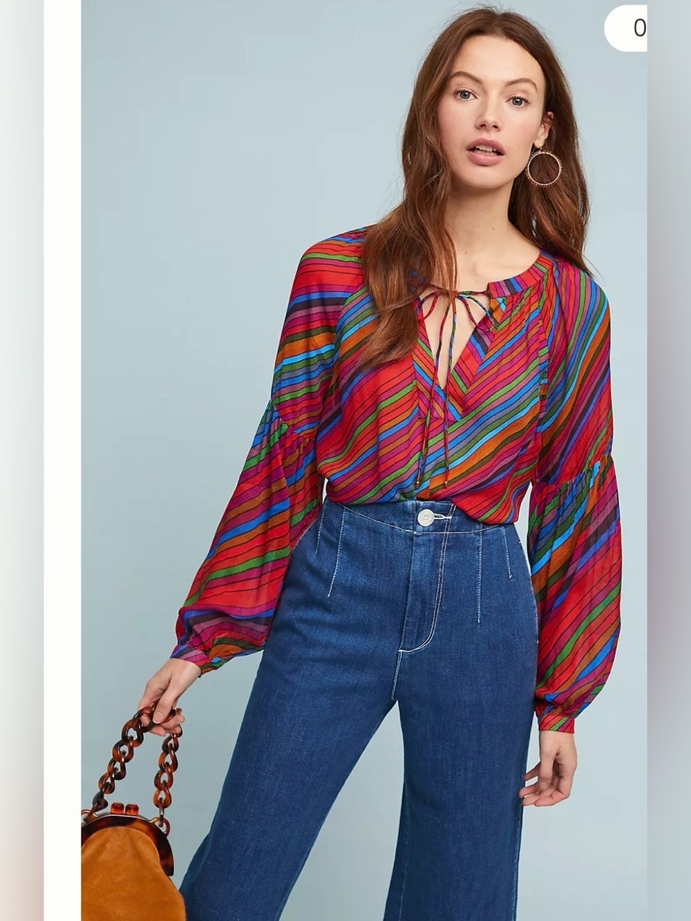 Anthropologie retro striped multicolor flowy peasant semi-sheer top- M - Picture 4 of 15